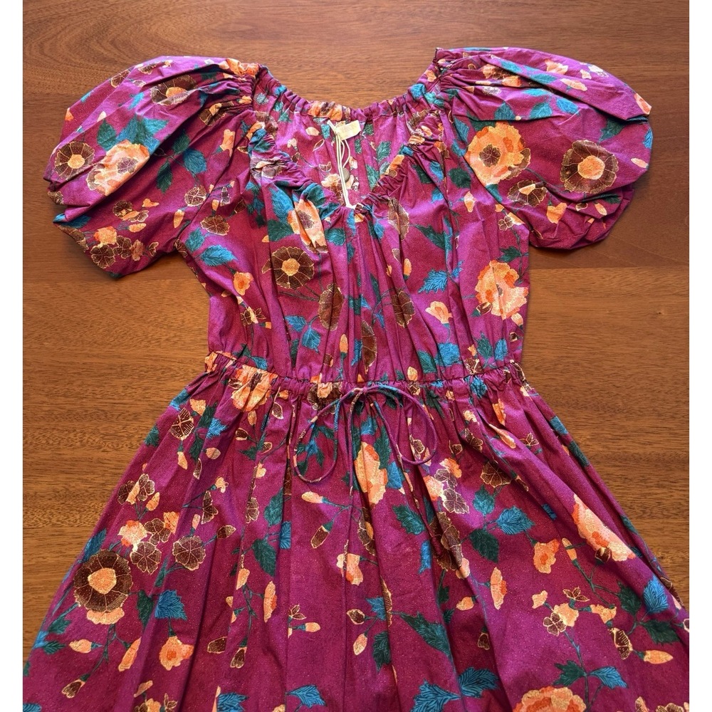 Ulla Johnson Vika Midi Dress Size 2 Ruby Floral Cotton Poplin Puff Sleeve NWT - Picture 9 of 14